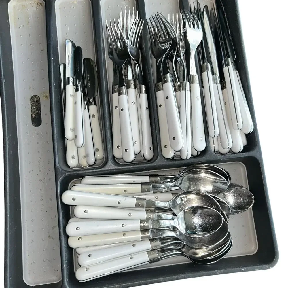 57 pieces vintage Eme Italy flatware set white handle stainless